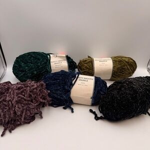 Yarn Bee Velvety Smooth Sparkle Chenille Yarn Lot 5 Skeins Navy Teal Olive Black